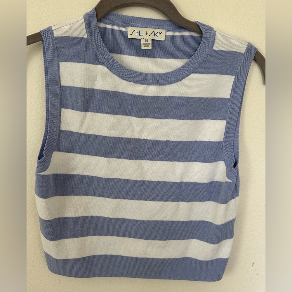 She+ Sky - Lavender And White Striped Cropped Muscle Sweater - Size Medium